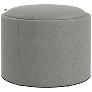 Pouf rotondo imbottito con vano contenitore e coperchio incernierato, effetto lino grigio, ?56 x 42 cm, ideale per soggiorno e camera da letto.