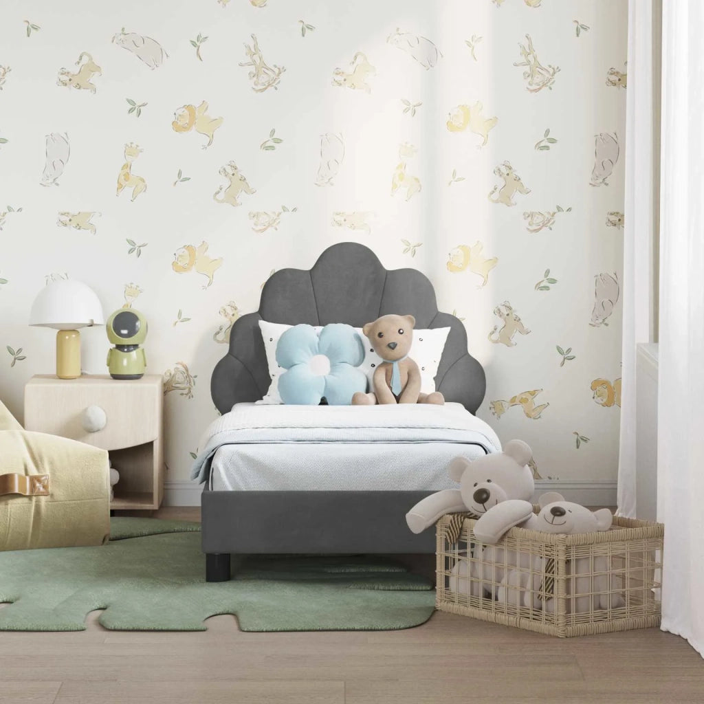 Letto singolo | Letto per adulti | Struttura letto per bambini con testata Grigio Scuro Velluto