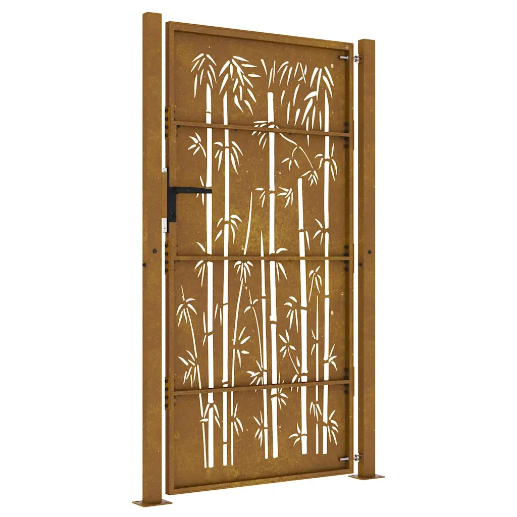 Cancello da giardino 100x200 cm in acciaio corten e design in bambù 153243