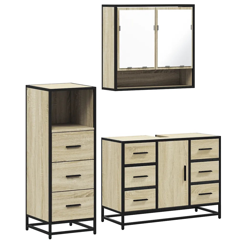 Set Mobili da Bagno 3 pz Rovere Sonoma in Legno Multistrato 3301051
