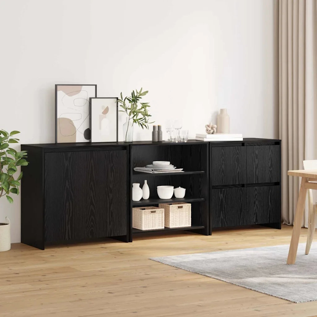 Credenza 3 pcs Rovere Nero 70 x 41 x 75 cm Legno multistrato