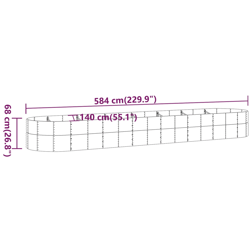 Vaso Giardino Acciaio Verniciato a Polvere 584x140x68 cm Grigio