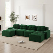 Divano Modulare Chaise Longue 4 Posti ¨C MINIMAL ¨C Velluto a Coste Verde, Morbido
