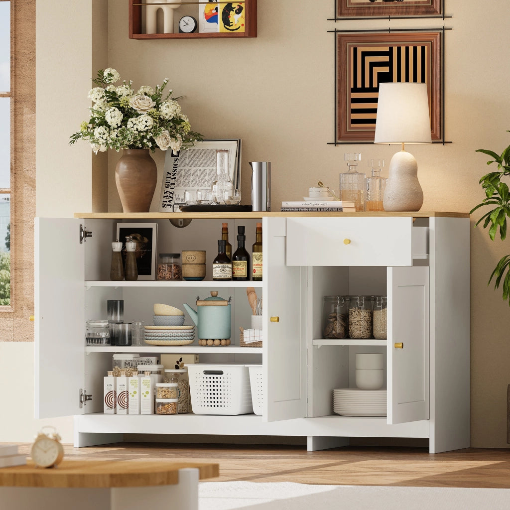 Credenza 3 Ante e 1 Cassetto ¨C MINIMAL ¨C Legno Naturale e Bianco 120x40x75 cm
