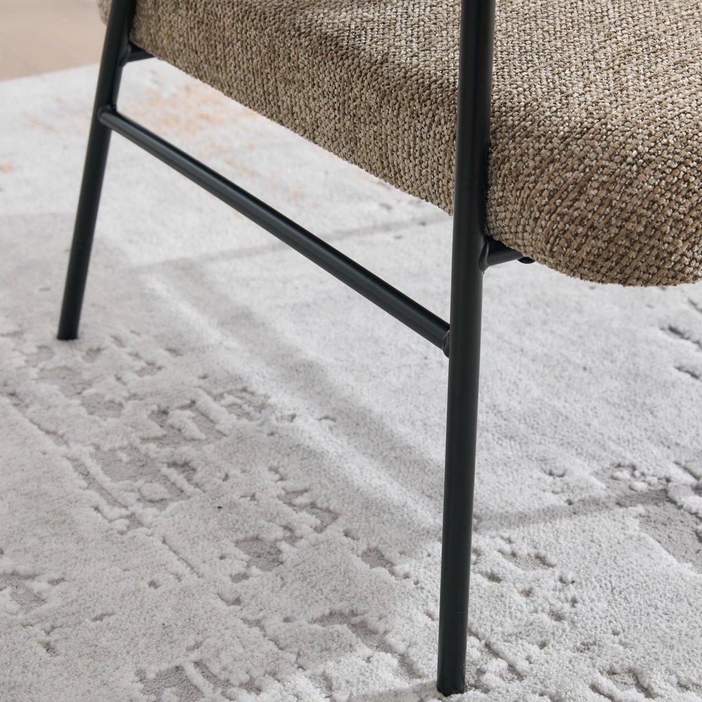 Poltrona moderna in ciniglia con tavolino laterale e tasche portaoggetti, colore khaki