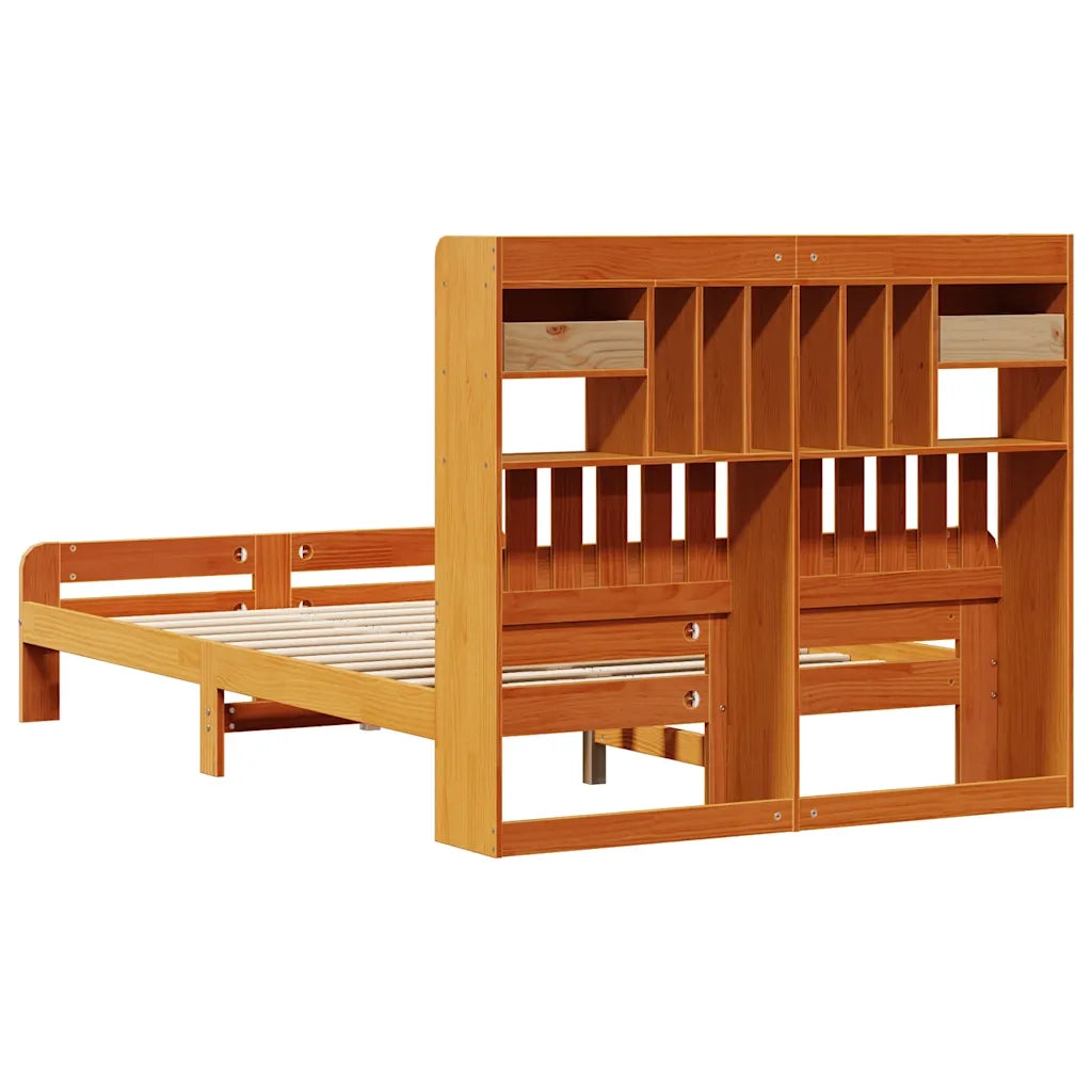 Letto Libreria senza Materasso Marrone Cera 135x190 cm in Pino