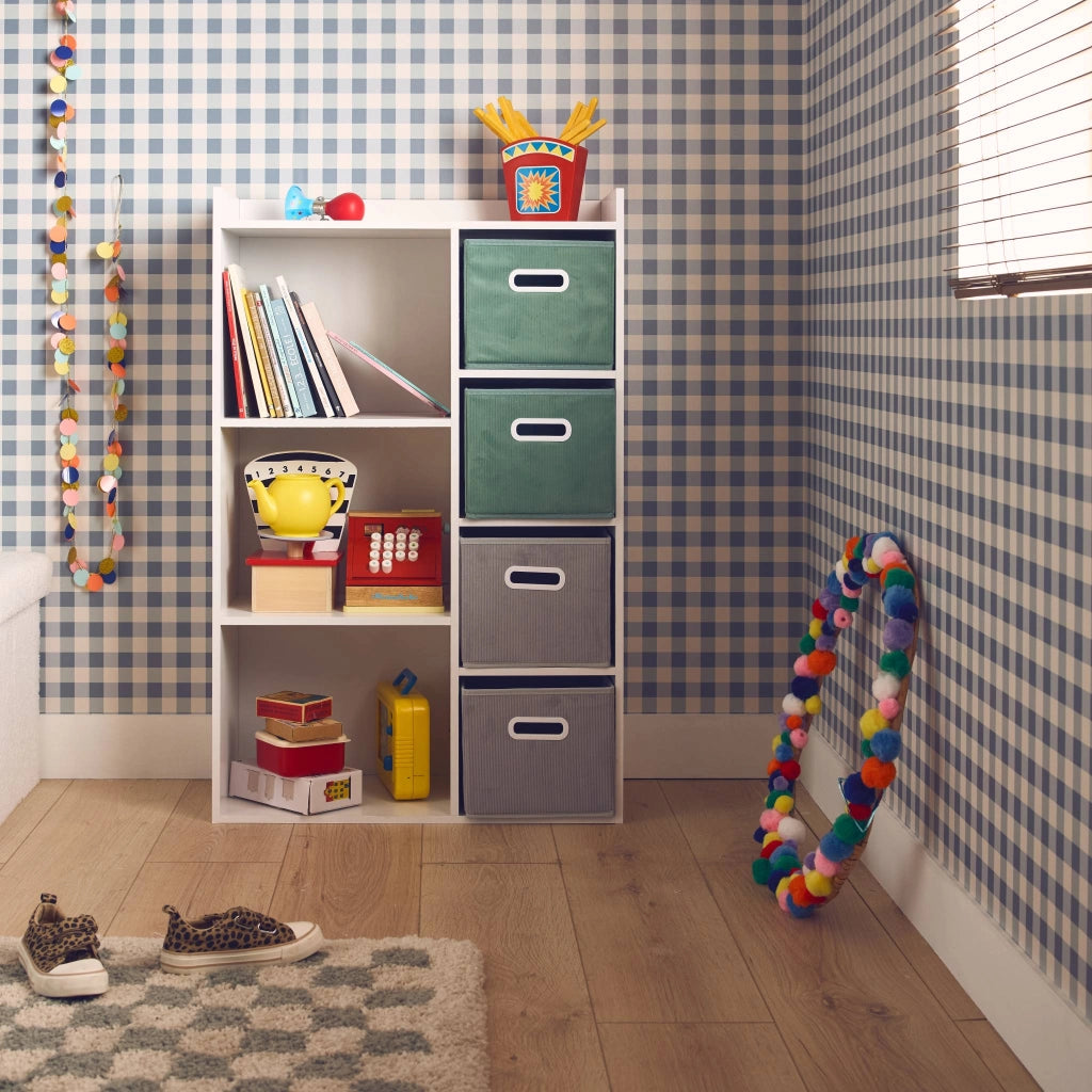 Contenitore per bambini con 4 cestini in velluto, verde
