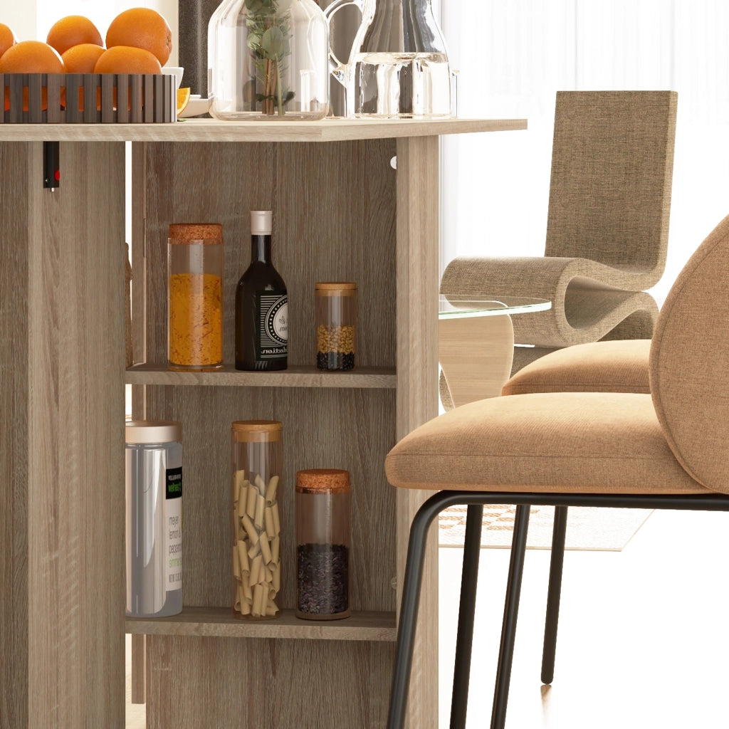 Tavolo Pieghevole con 2 Ribalte per 6 Persone con Ripiani e Rotelle Integrate  Legno Naturale