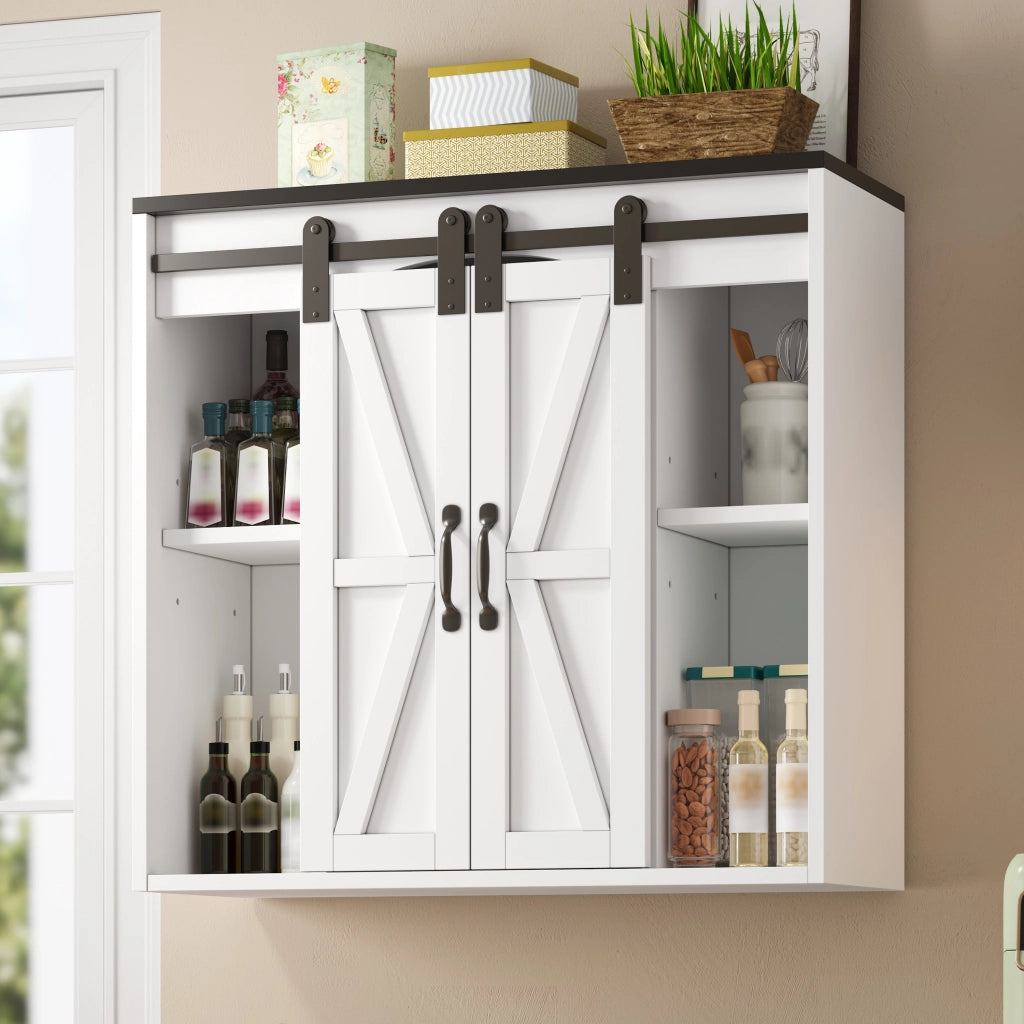 Armadio pensile con 2 ante scorrevoli e ripiani regolabili; per cucina; in MDF; 80 x 31 x 76 cm; bianco