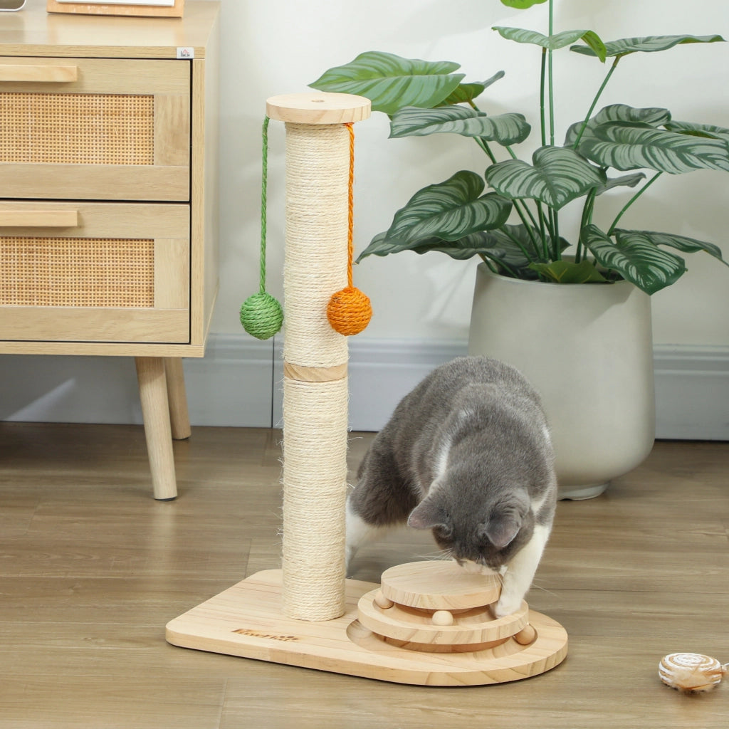 Giocattolo per Gatti con Rascador e Palline ¨C zephmum ¨C Legno Naturale 56.5 cm