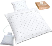 Set di coperte per lettino 80 x 80 cm + 35 x 45 cm, composto da coperta, lenzuola e cuscino, realizzato con tessuto Oeko Tex, 100% cotone (disegno a zig-zag grigio, 80 x 80 + 35 x 45 cm)