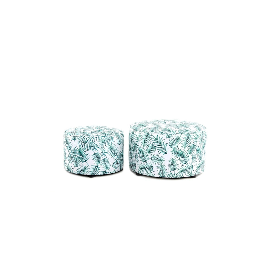 Set di 2 pouf tondi Indira con motivo a foglie