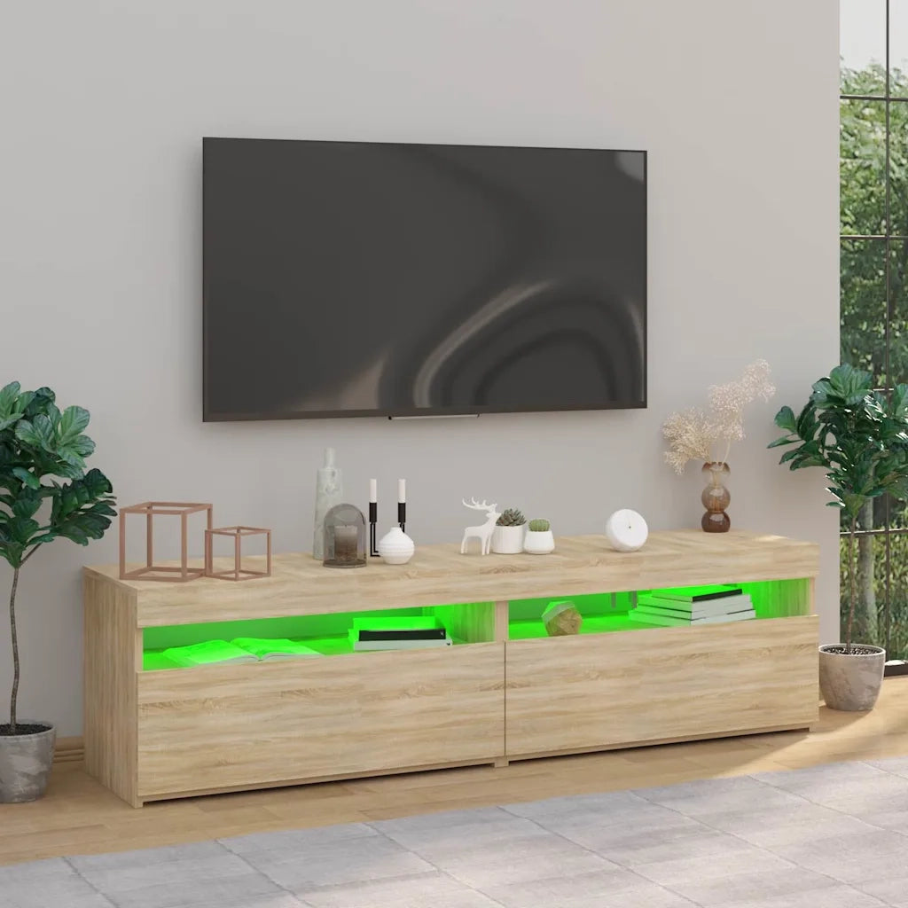 Mobili Porta TV con Luci LED 2 pz | Armadietto TV | Mobile Porta TV Rovere Sonoma 75x35x40 cm