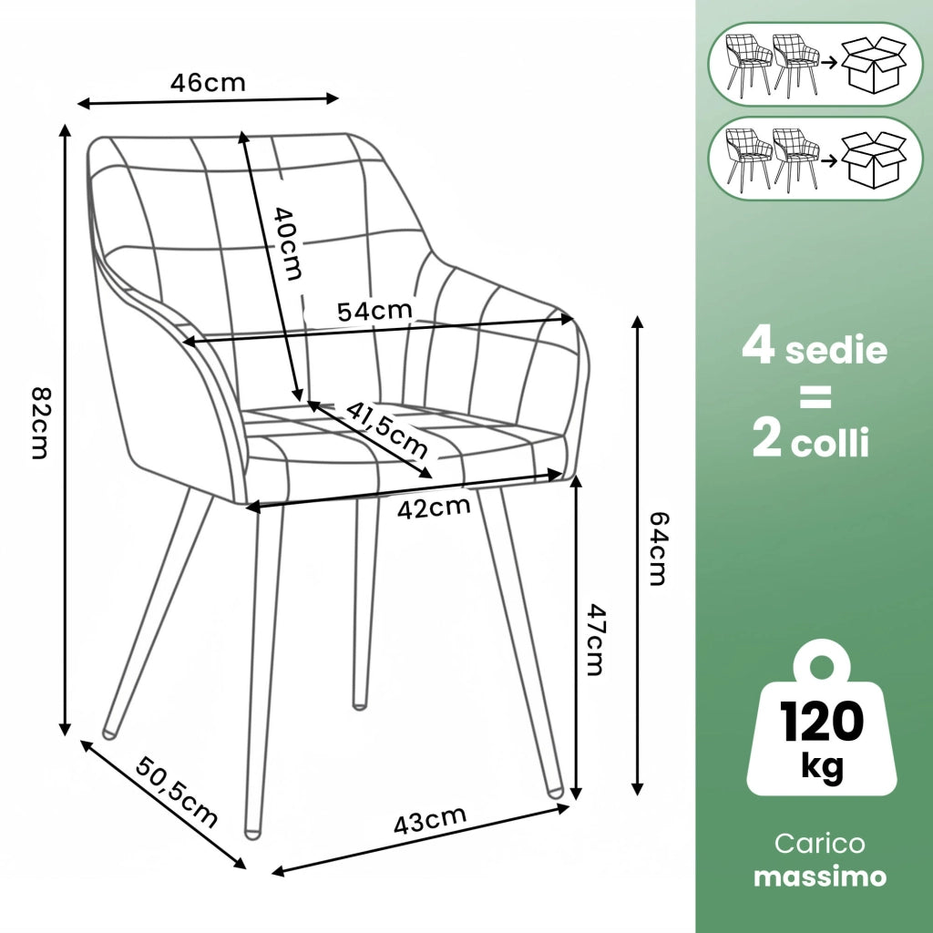 Set di 4 Sedie imbottite con cuciture quadrate LUXANO Nero gambe nere