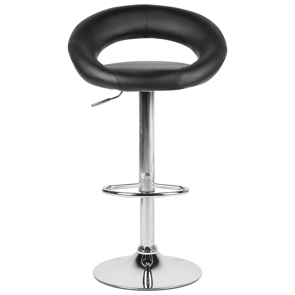 Set di 2 sgabelli da bar Poggiapiedi imbottiti in ecopelle nera Girevole a gas regolabile in altezza Minimalista