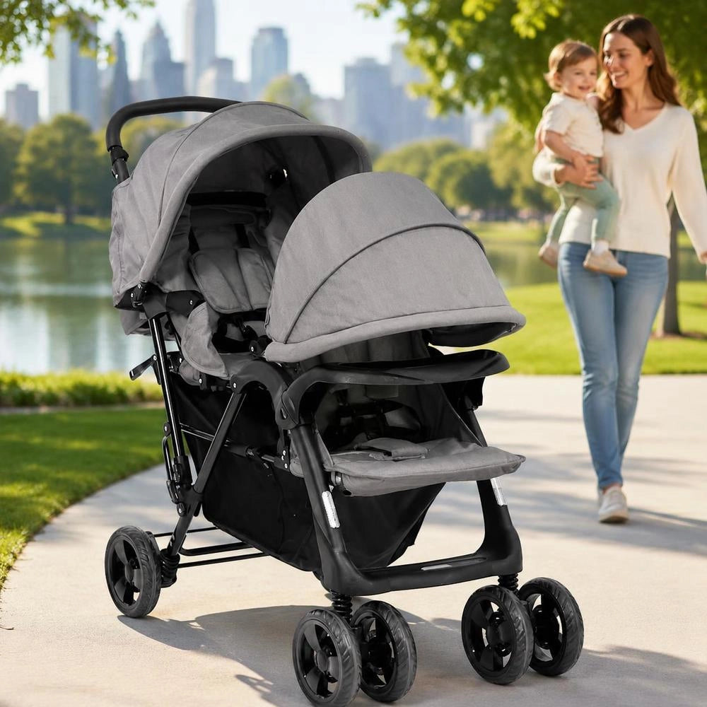 Tandem Twin Stroller, Dark Grey, Steel