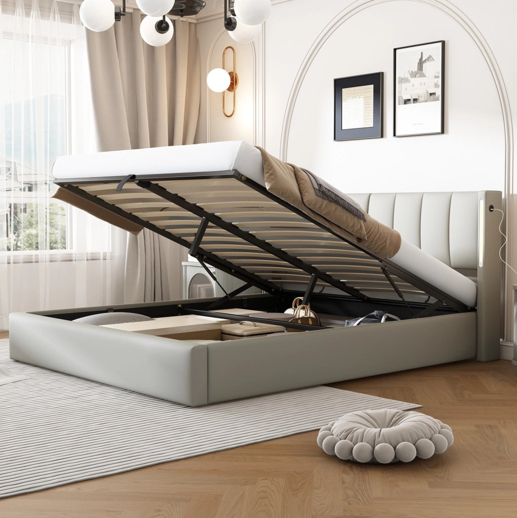 Letto 140x190 cm con LED, USB, angolo regolabile e vano