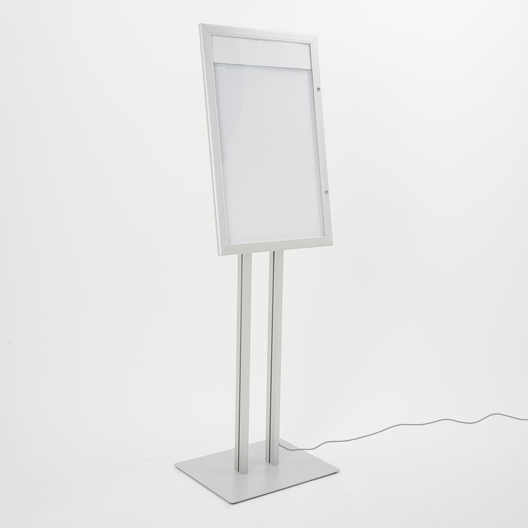 Espositore a Leggio con Piantana 51,4x79 cm in Alluminio con Led Porta Menù Silver