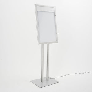 Espositore a Leggio con Piantana 51,4x79 cm in Alluminio con Led Porta Menù Silver