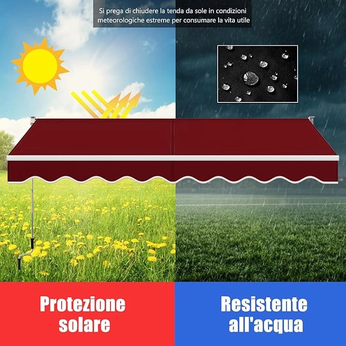Tenda da Sole per Esterno Avvolgibile, Tenda da Sole a Bracci Estensibili con Telaio in Alluminio e Tettuccio Resistente al Sole e Impermeabile e Manovella (295 x 250 cm,Rosso)