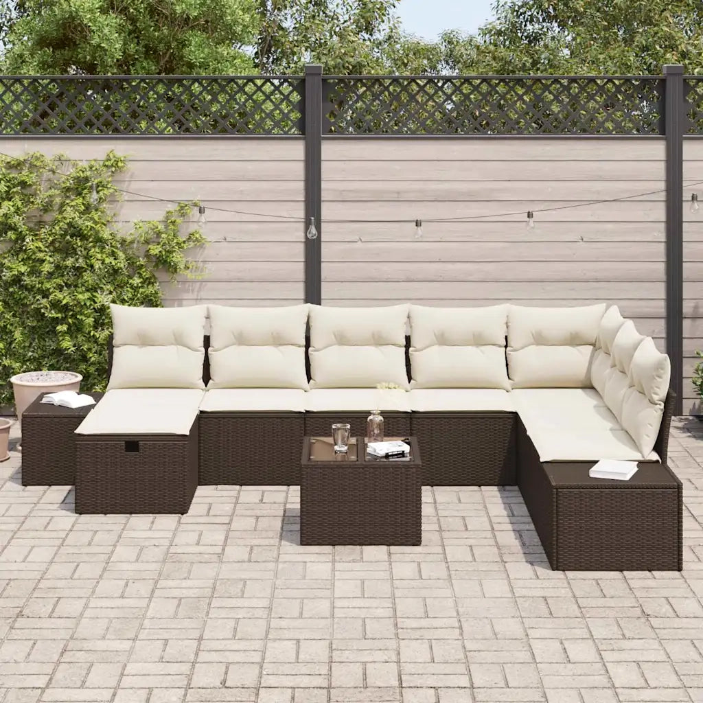 Set Divano da Giardino con cuscino 9 pcs Marrone polyrattan
