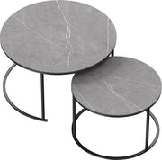 Set di Cuscineria in Stile Marocchino – Tavolo da Caffè – Set di 2 – Tavolo Tondo in Stile Moderno – Aspetto di Marmo – Design Moderno – 80 e 60 CM di Diametro – Facile da Pulire