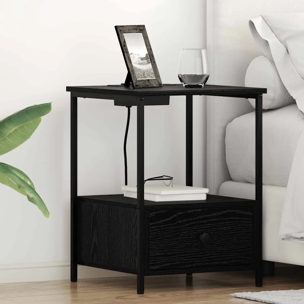 vidaXL Comò con stazione di ricarica con cassetto 2 pcs Rovere nero