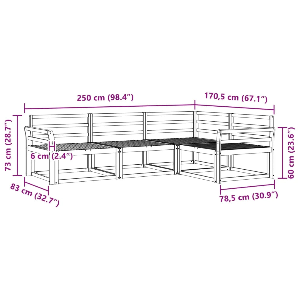 Set di divani da esterno 4 pcs Bianco 250 x 170,5 x 73 cm