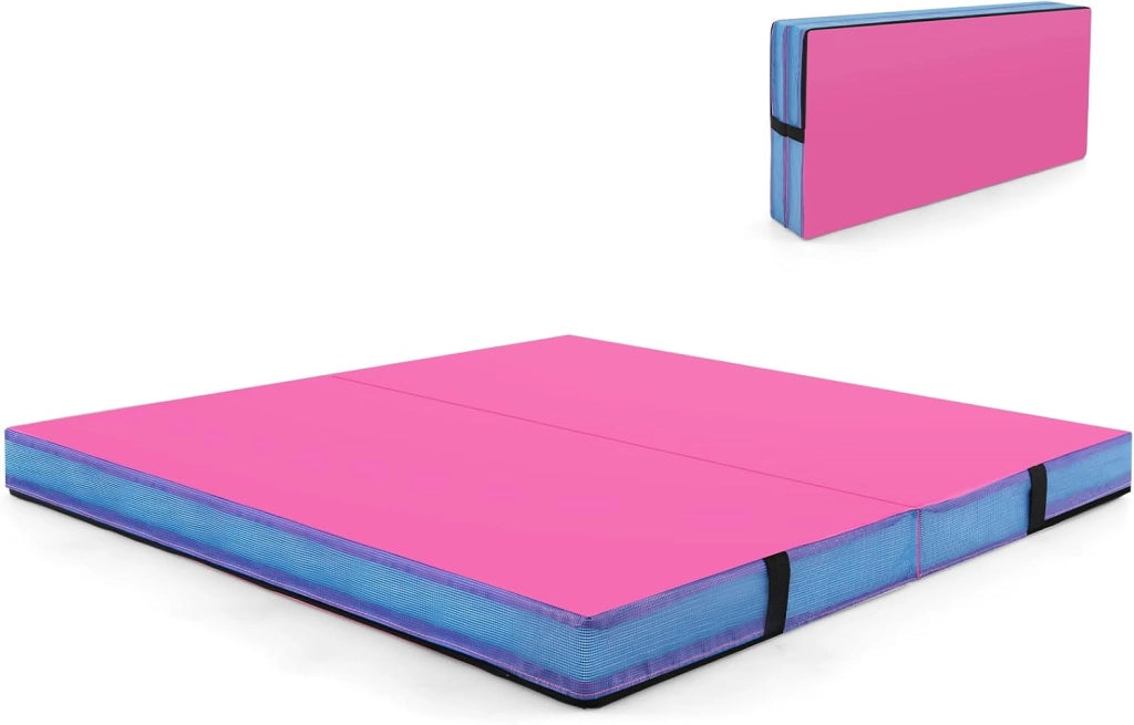 Tappetino Fitness Pieghevole, Materassino per Ginnastica e Acrobatica con Rivestimento in Pelle Sintetica e Maniglie, per Esercizi a Casa per Yoga, Stretching e Pilates