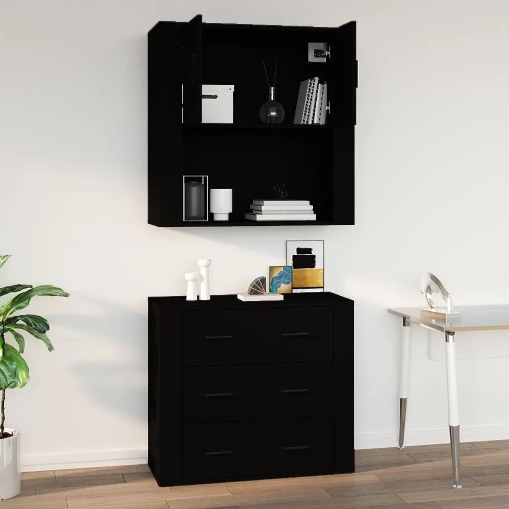 Armadietto a Muro | Mobile a Parete Nero 80x33x80 cm in Legno Multistrato