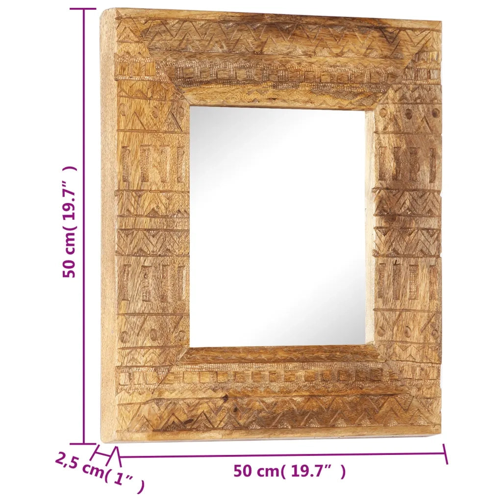 Specchio Intagliato a Mano Bianco 50x50x2,5cm in Legno di Mango 321647