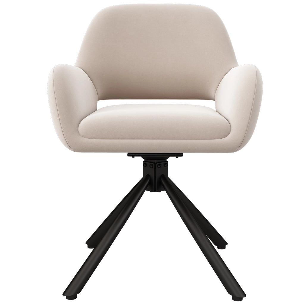 Set di 4 sedie da pranzo girevoli con braccioli in velluto e metallo beige