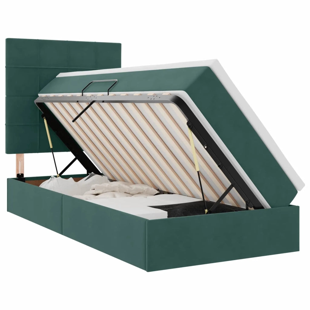 Letto con contenitore e materasso Verde Scuro 90 x 190 cm