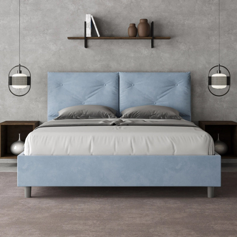 Letto imbottito Matrimoniale 160x190 cm Appia - Contenitore,Microfibra,Azzurro