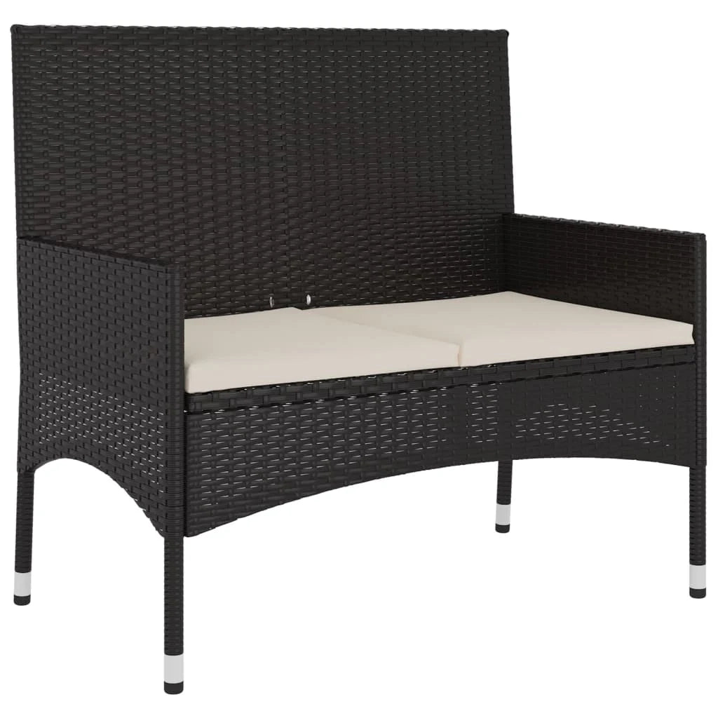 Panca da giardino mobili da esterno per patio panca da terrazza a 2 posti con cuscini resina intrecciata nera 02_0011778