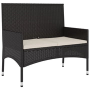 Panca da giardino mobili da esterno per patio panca da terrazza a 2 posti con cuscini resina intrecciata nera 02_0011778