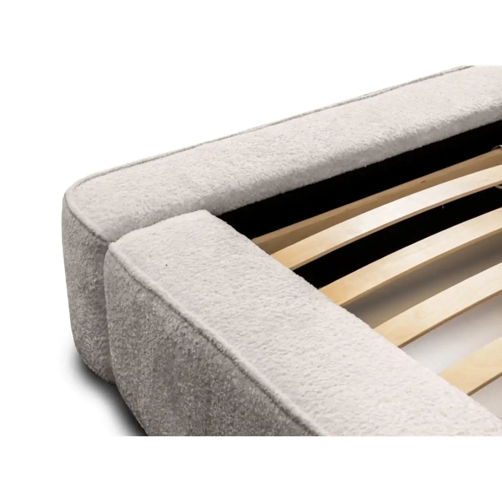 Lit coffre VELORA – Beige poudré bouclé – 160x200 cm – Tessuto velluto morbido – Rete sollevabile – Contenitore integrato