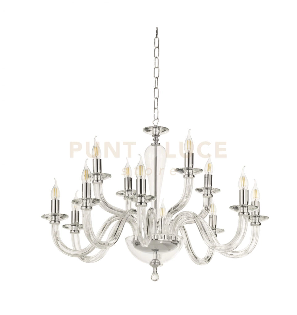 LAMPADARIO RAVEL 12 LUCI ATTACCO E14 CRISTALLO E CROMO D.82CM