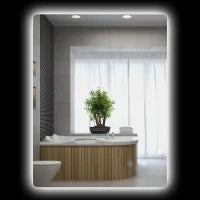 kleankin Specchio Bagno con Luci LED Regolabili, Interruttori Touch e Funzione Antiappannamento, 70x50 cm