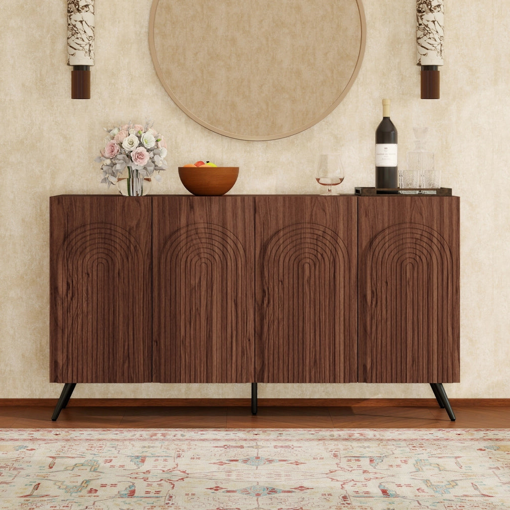 Credenza design Mid-Century - Zephmum- Noce, ante ad arco, piedi dorati