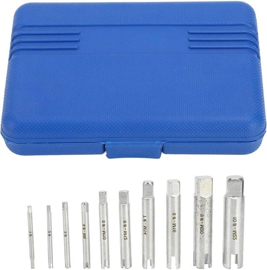 Set di tiranti per viti rovesciate in acciaio resistente - 10 pezzi con scatola di conservazione, per il rimuovere viti storte e bulloni rotti