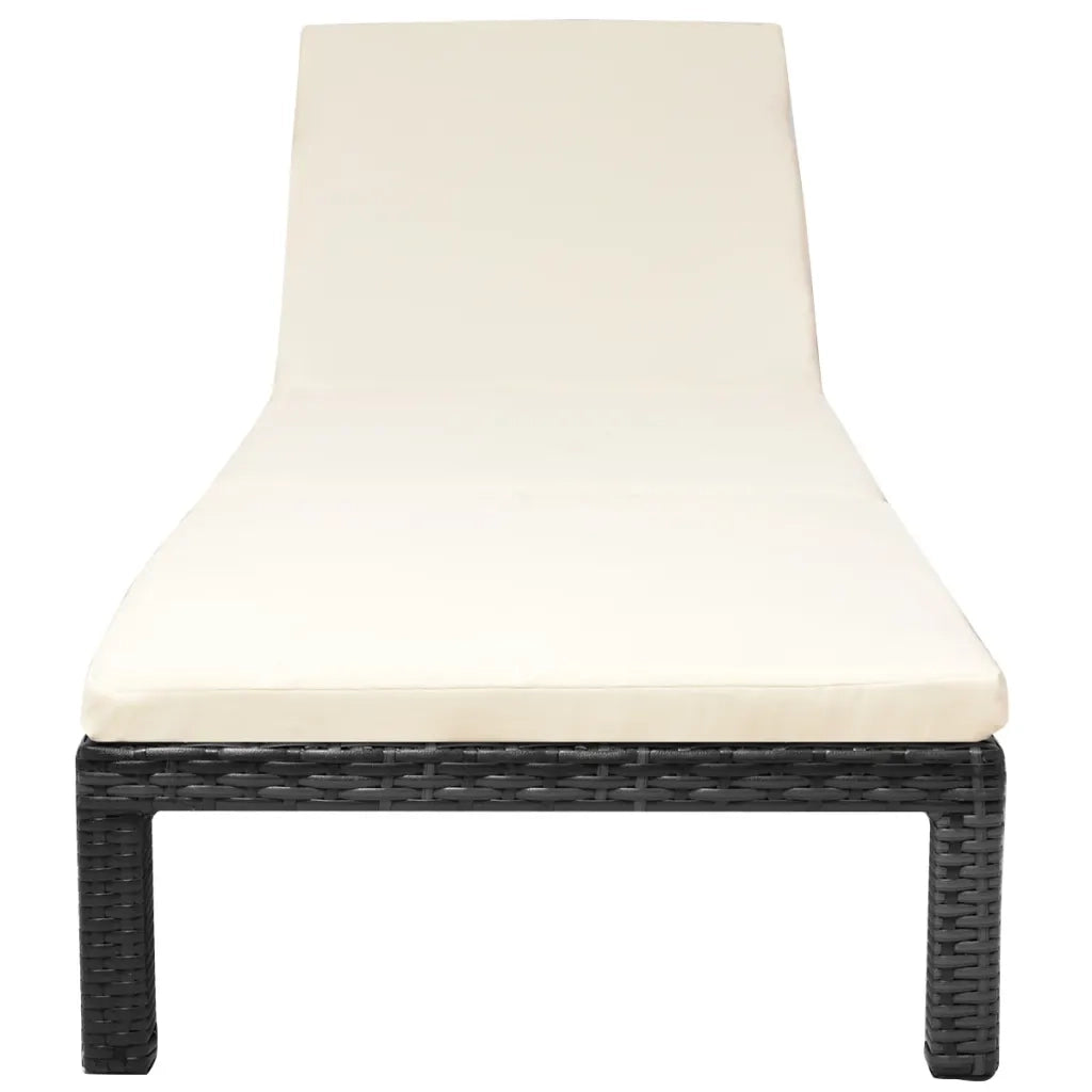 Lettino Prendisole | Sdraio da giardino | Lettino da sole con Cuscino in Polyrattan Nero
