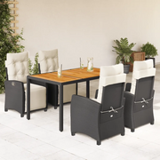 Set da Pranzo da Giardino 5 pz Nero con Cuscini in Polyrattan 3212902