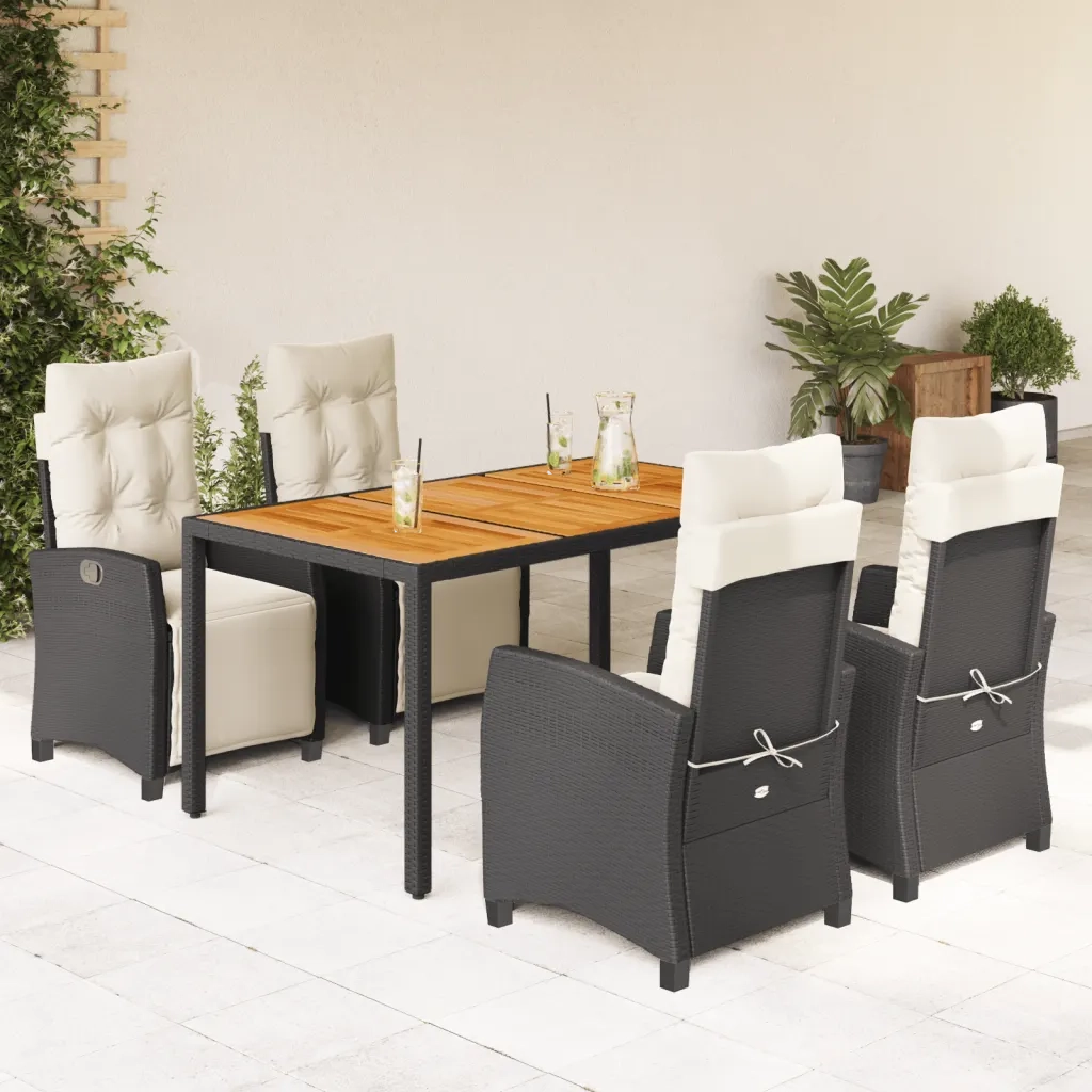 Set da Pranzo da Giardino 5 pz Nero con Cuscini in Polyrattan 3212902