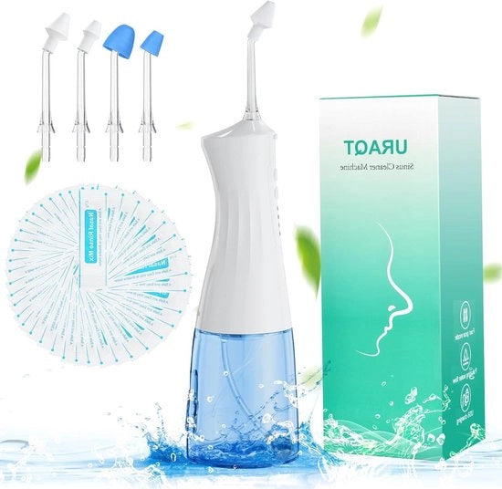 Aspiratore nasale elettrico ricaricabile - Kit di pulizia nasale con sale nasale e punte intercambiabili (blu) per adulti e bambini