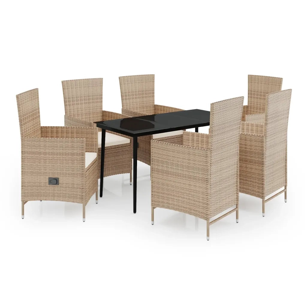 Set da Pranzo per Giardino 7 pz con Cuscini Beige cod mxl 38750