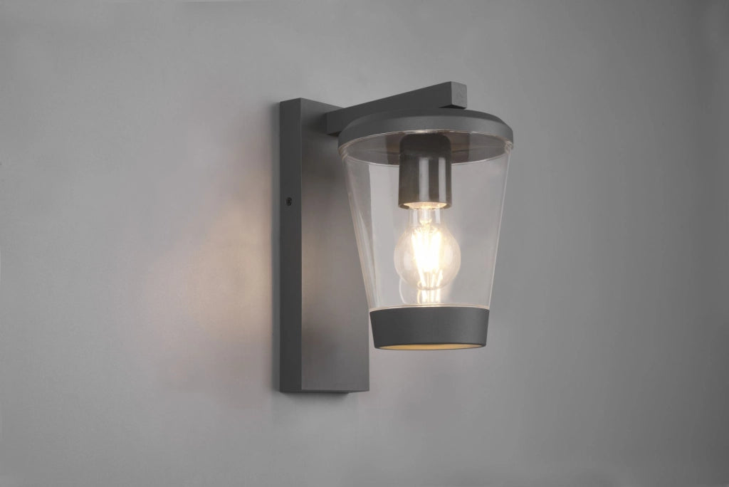 CAVADO APPLIQUE DA ESTERNO ANTRACITE CON DIFFUSORE TRASPARENTE IP44 H. 28CM 1 LUCE ATTACCO E27
