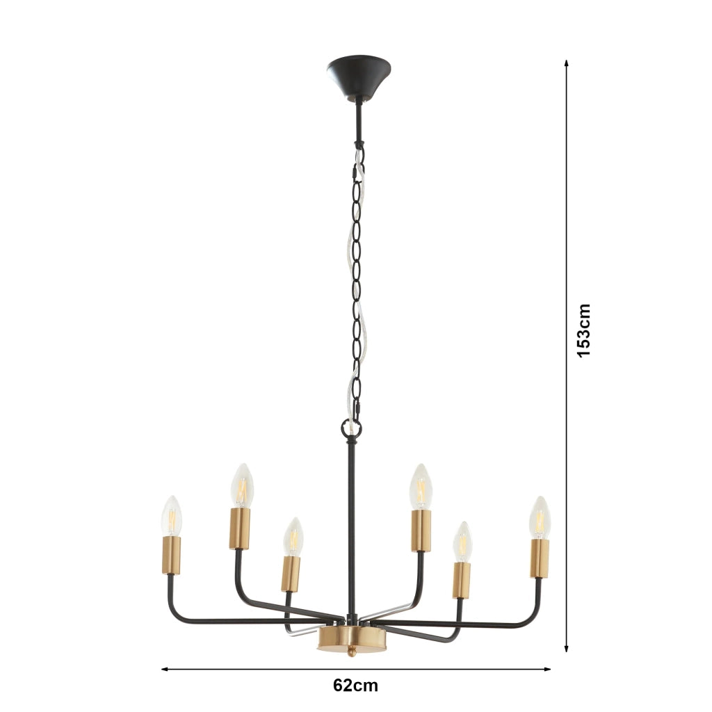 Lampadario a 6 luci 153 x 62 x 62 cm metallo nero 03_0009939