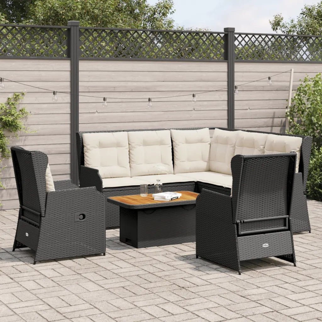 vidaXL Set Mobili da Giardino 6 pz con Cuscini in Polyrattan Nero