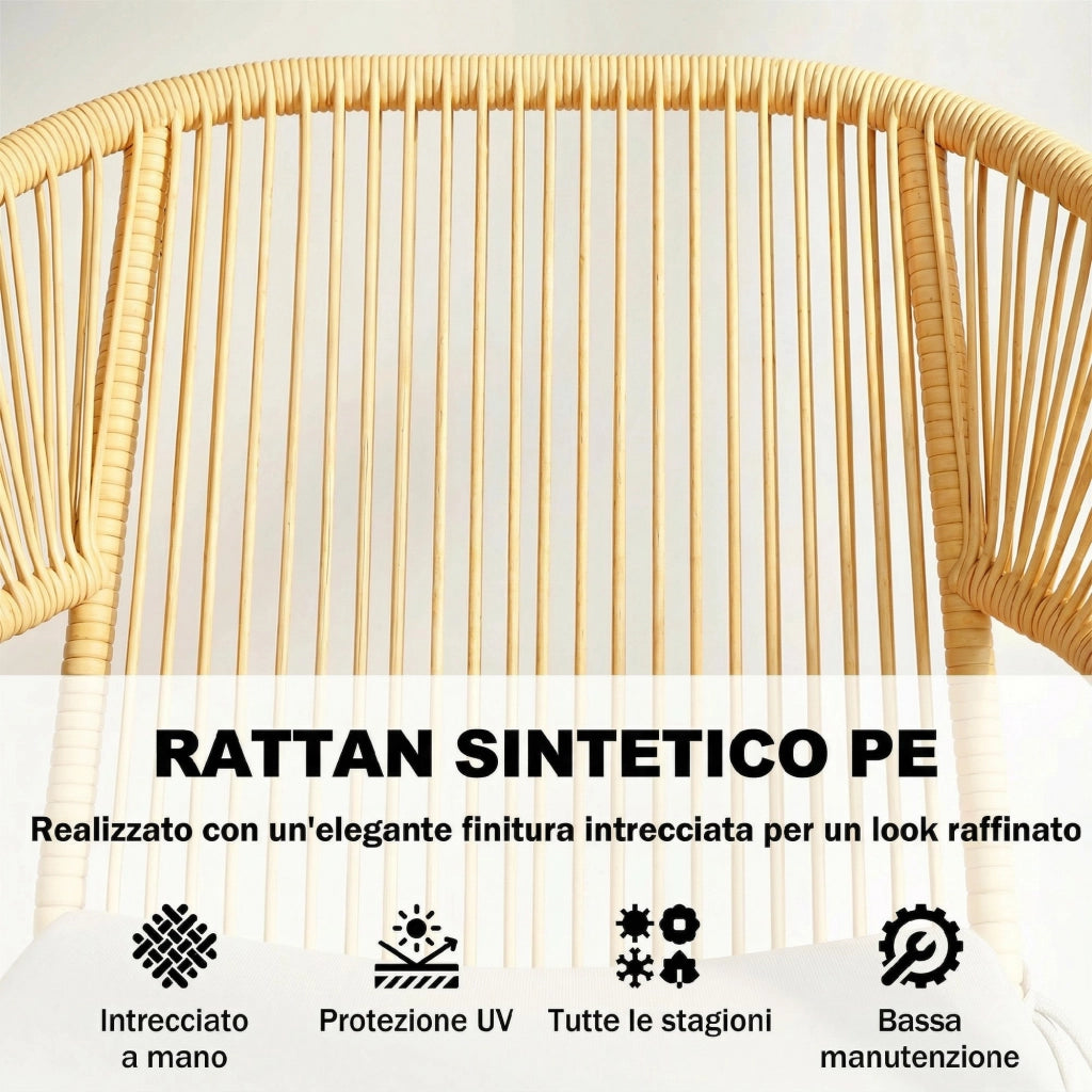 Set da Bistr¨° 3 Pezzi in Rattan e Acciaio ¨C zephmum ¨C Beige, Vetro Temperato